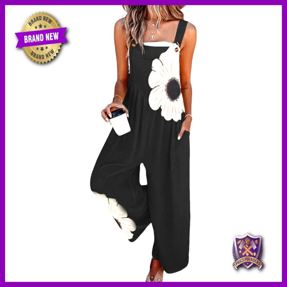 Sleeveless Floral Jumpsuit with Pockets, Wide Leg Loose Fit Romper